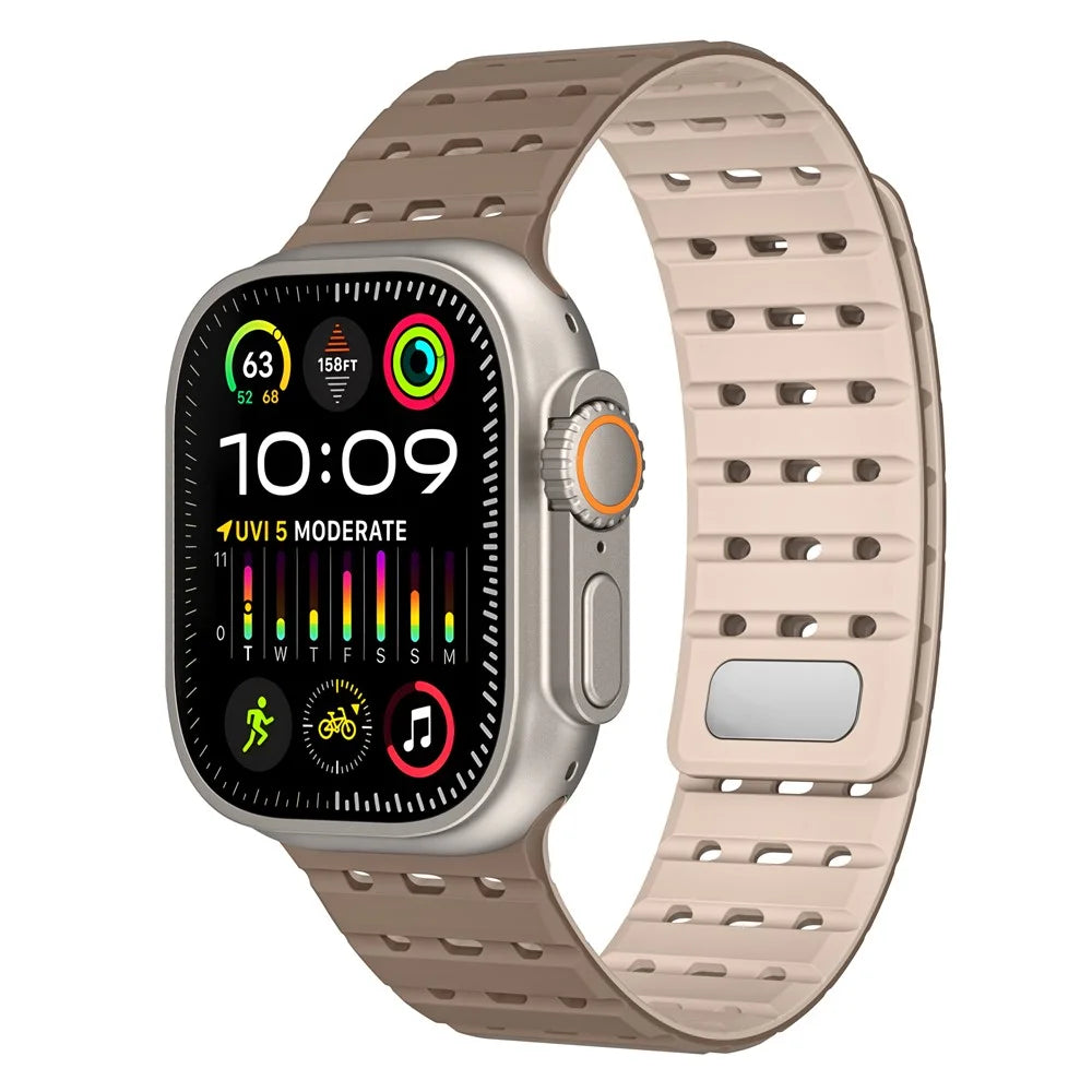 For Apple Watch Ultra 3 2 1 49mm / Series 11 10 46mm / 9 8 7 45mm / SE3 SE2 SE 6 5 4 44mm / 3 2 1 42mm Breathable Silicone Strap - Brown+Apricot - 2