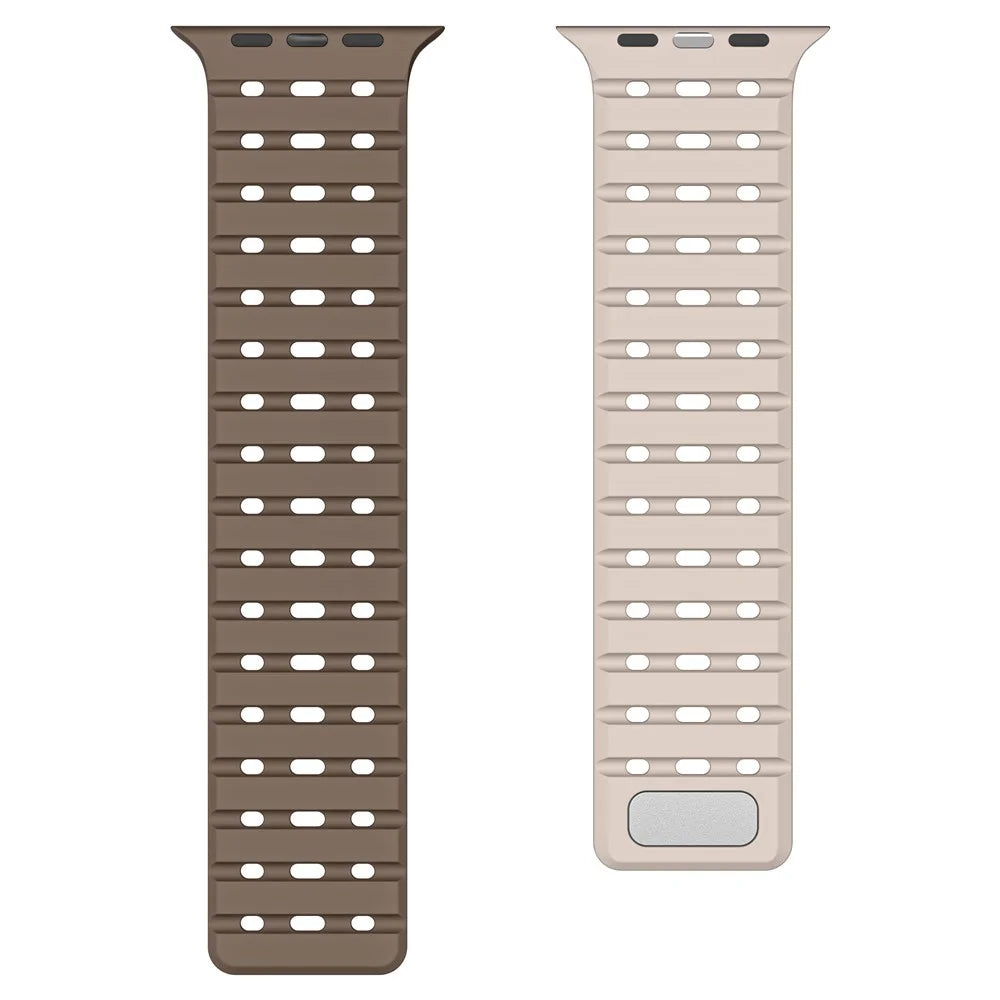 For Apple Watch Ultra 3 2 1 49mm / Series 11 10 46mm / 9 8 7 45mm / SE3 SE2 SE 6 5 4 44mm / 3 2 1 42mm Breathable Silicone Strap - Brown+Apricot - 3