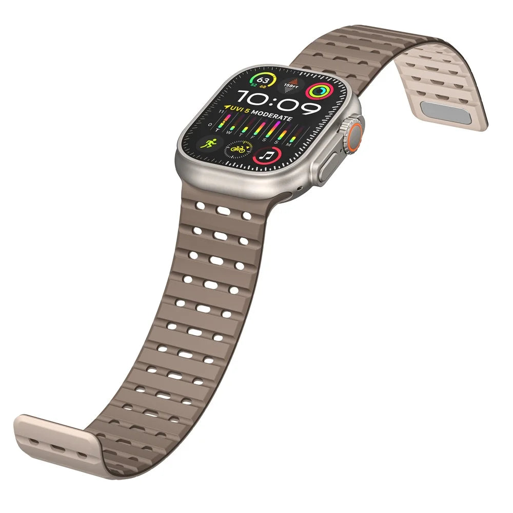For Apple Watch Ultra 3 2 1 49mm / Series 11 10 46mm / 9 8 7 45mm / SE3 SE2 SE 6 5 4 44mm / 3 2 1 42mm Breathable Silicone Strap - Brown+Apricot - 4