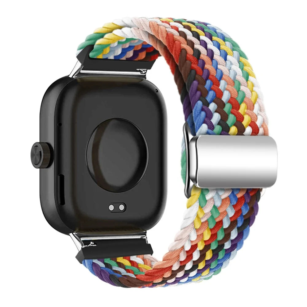 For Xiaomi Smart Band 10 Pro / 9 Pro / 8 Pro / Redmi Watch 6 / 5 / 4 Loop Strap Magnetic Buckle Woven Watch Band - Official Rainbow - 1