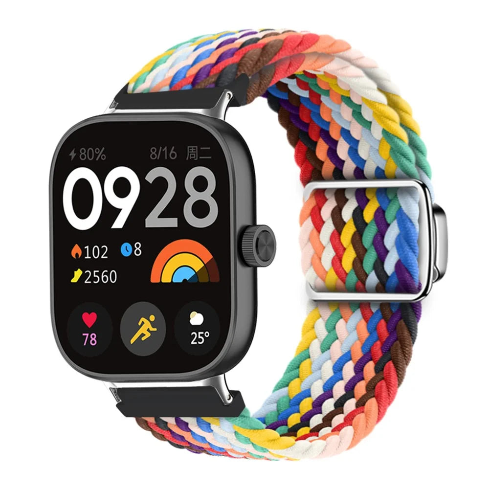 For Xiaomi Smart Band 10 Pro / 9 Pro / 8 Pro / Redmi Watch 6 / 5 / 4 Loop Strap Magnetic Buckle Woven Watch Band - Official Rainbow - 3