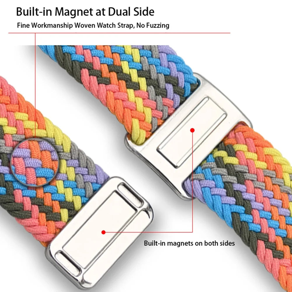 For Xiaomi Smart Band 10 Pro / 9 Pro / 8 Pro / Redmi Watch 6 / 5 / 4 Loop Strap Magnetic Buckle Woven Watch Band - Official Rainbow - 4
