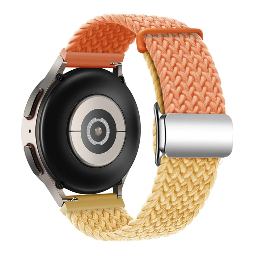 For Huawei Watch GT 3 42mm / GT 3 Pro 43mm Universal 20mm Woven Strap Magnetic Silver Buckle Watch Band - Orange+Yellow - 1