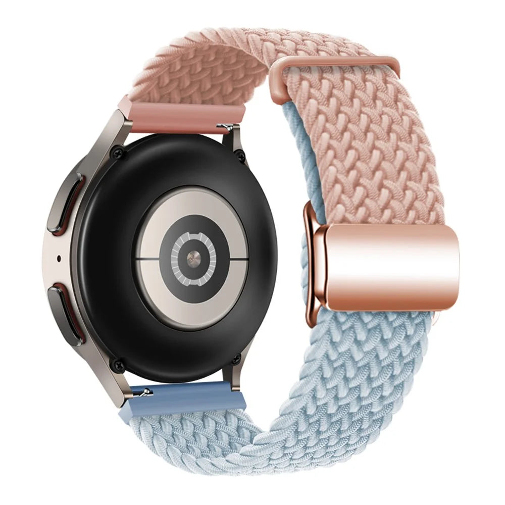 For Huawei Watch GT 3 42mm / GT 3 Pro 43mm Universal 20mm Watch Strap Magnetic Buckle Woven Wrist Band - Pink+Blue / Rose Gold Buckle - 1