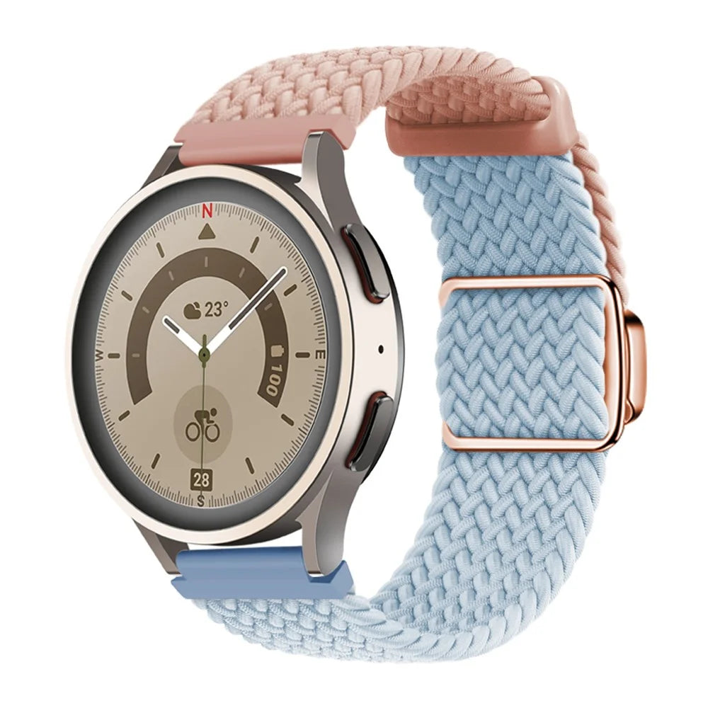 For Huawei Watch GT 3 42mm / GT 3 Pro 43mm Universal 20mm Watch Strap Magnetic Buckle Woven Wrist Band - Pink+Blue / Rose Gold Buckle - 3