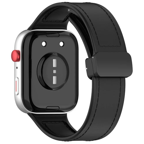 For Huawei Watch Fit 3 Leather Coated Silicone Band Adjustable Watch Strap with Magnetic Buckle - Black - 1