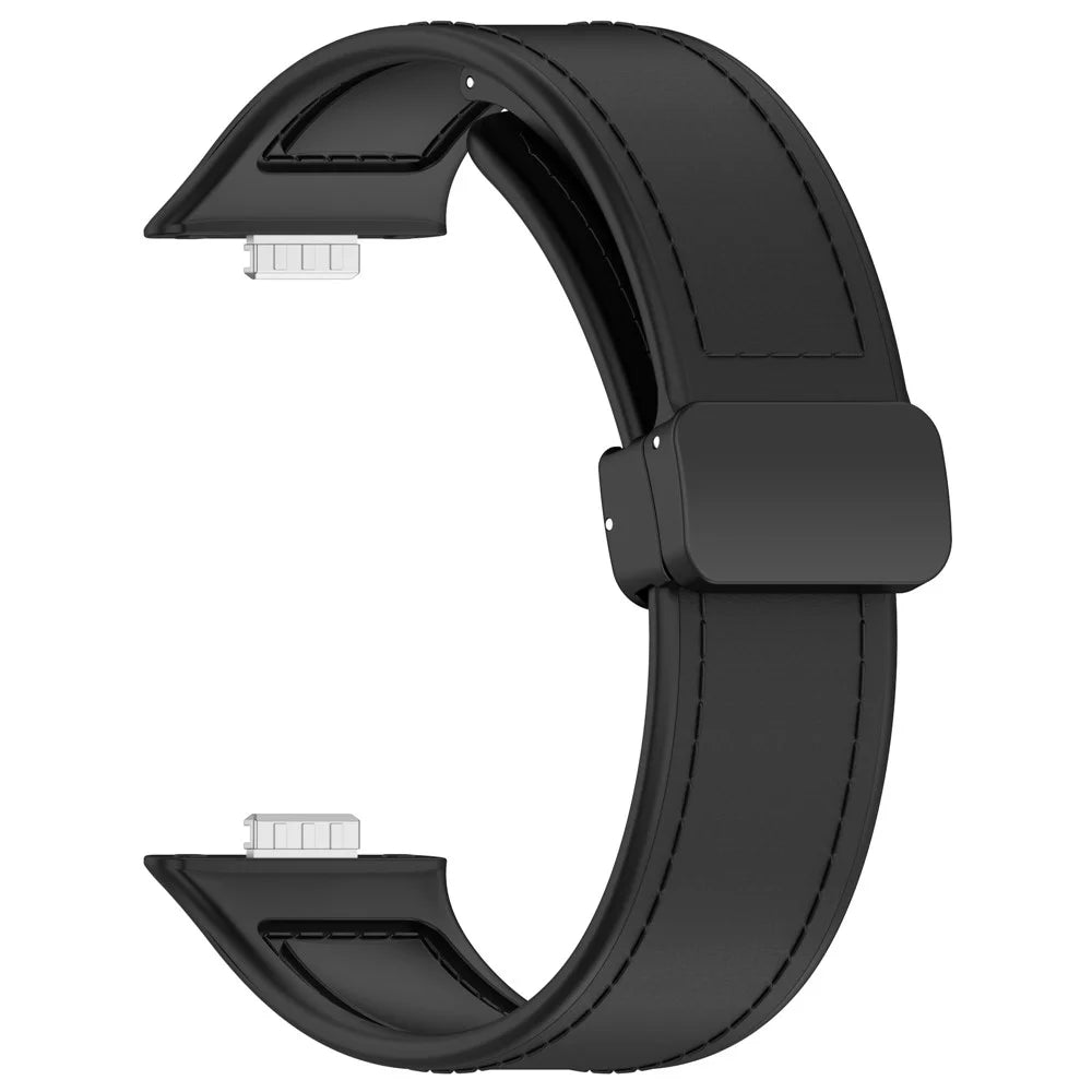 For Huawei Watch Fit 3 Leather Coated Silicone Band Adjustable Watch Strap with Magnetic Buckle - Black - 2