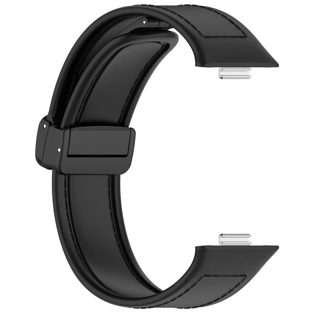 For Huawei Watch Fit 3 Leather Coated Silicone Band Adjustable Watch Strap with Magnetic Buckle - Black - 3