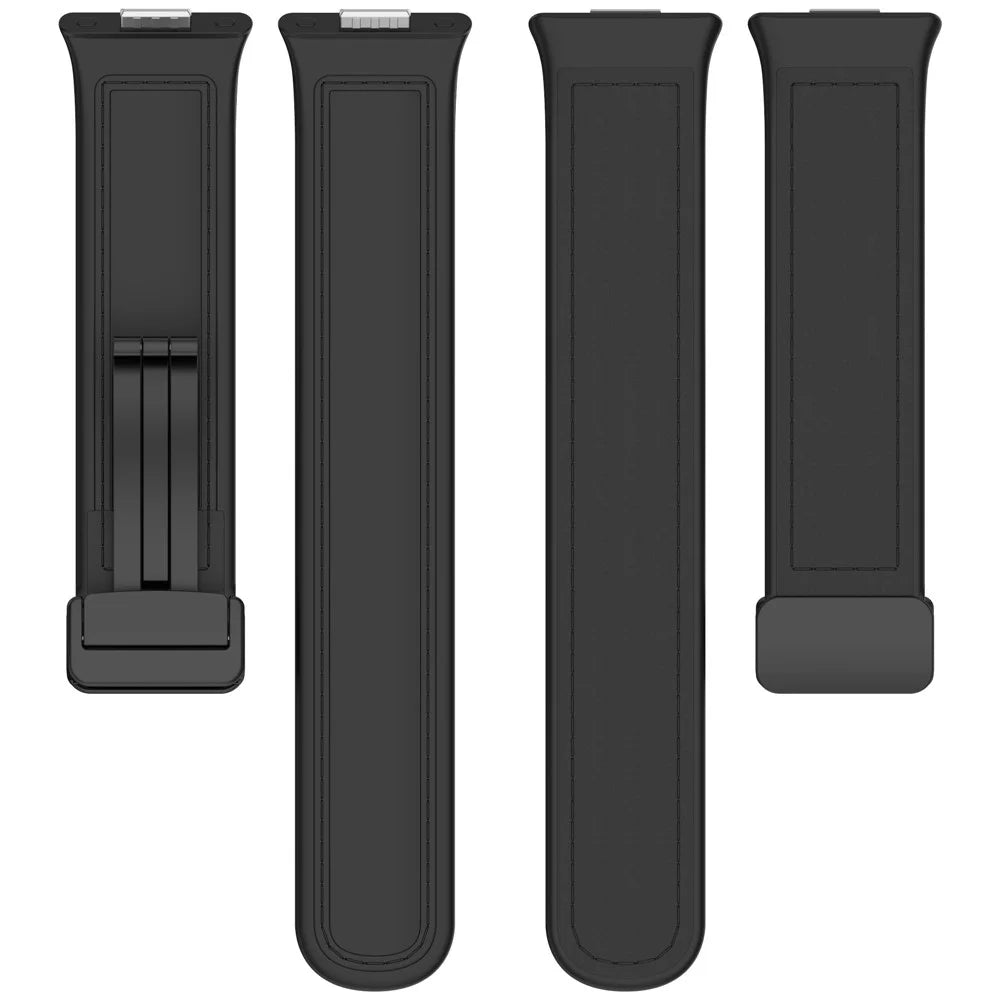 For Huawei Watch Fit 3 Leather Coated Silicone Band Adjustable Watch Strap with Magnetic Buckle - Black - 5