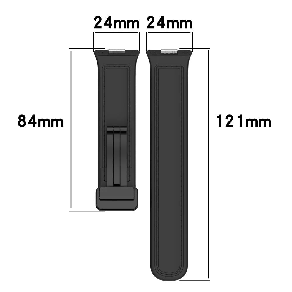 For Huawei Watch Fit 3 Leather Coated Silicone Band Adjustable Watch Strap with Magnetic Buckle - Black - 6