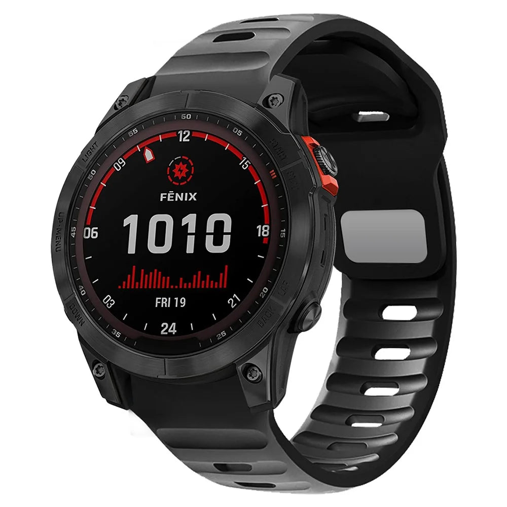 For Garmin Fenix 7X Soft Silicone Watch Strap Adjustable Wrist Band Replacement - Black - 2