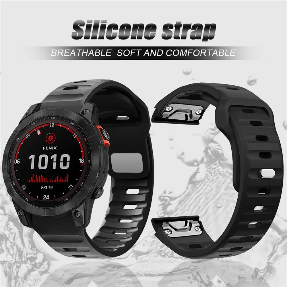 For Garmin Fenix 7X Soft Silicone Watch Strap Adjustable Wrist Band Replacement - Black - 3