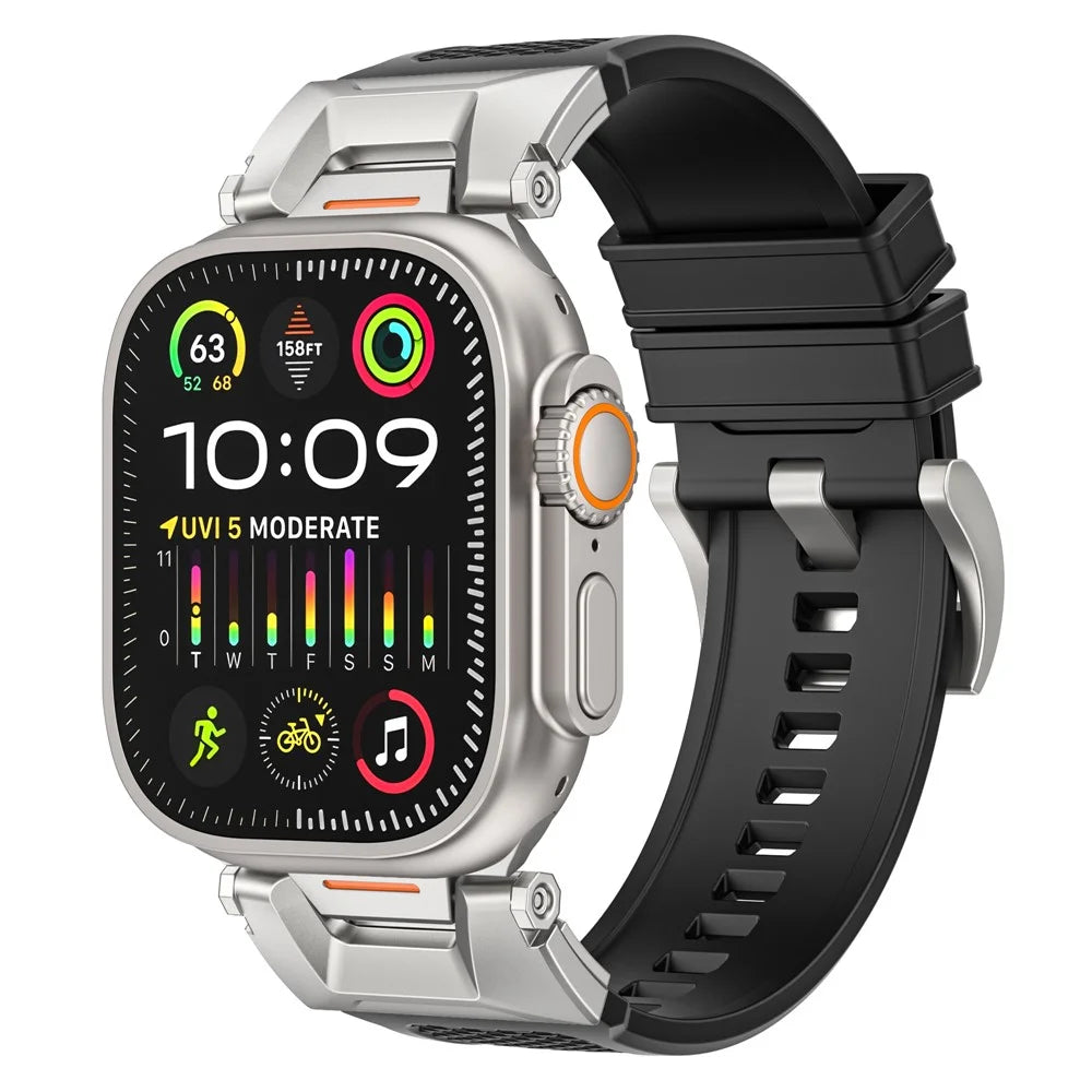 For Apple Watch Ultra 3 2 1 49mm / Series 11 10 46mm / 9 8 7 45mm / SE3 SE2 SE 6 5 4 44mm / 3 2 1 42mm Rubber Band Strap - Black - 4