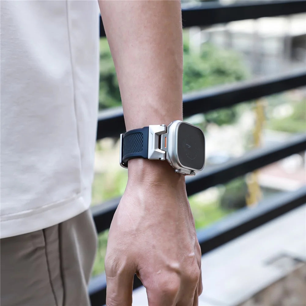 For Apple Watch Ultra 3 2 1 49mm / Series 11 10 46mm / 9 8 7 45mm / SE3 SE2 SE 6 5 4 44mm / 3 2 1 42mm Rubber Band Strap - Black - 7
