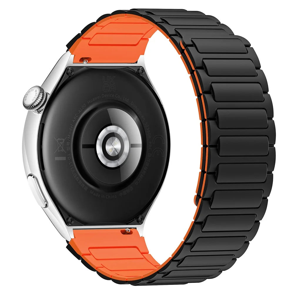 For Huawei / Samsung Smart Watch Silicone Band 22mm Universal Magnetic Replacement Strap - Black+Orange - 1
