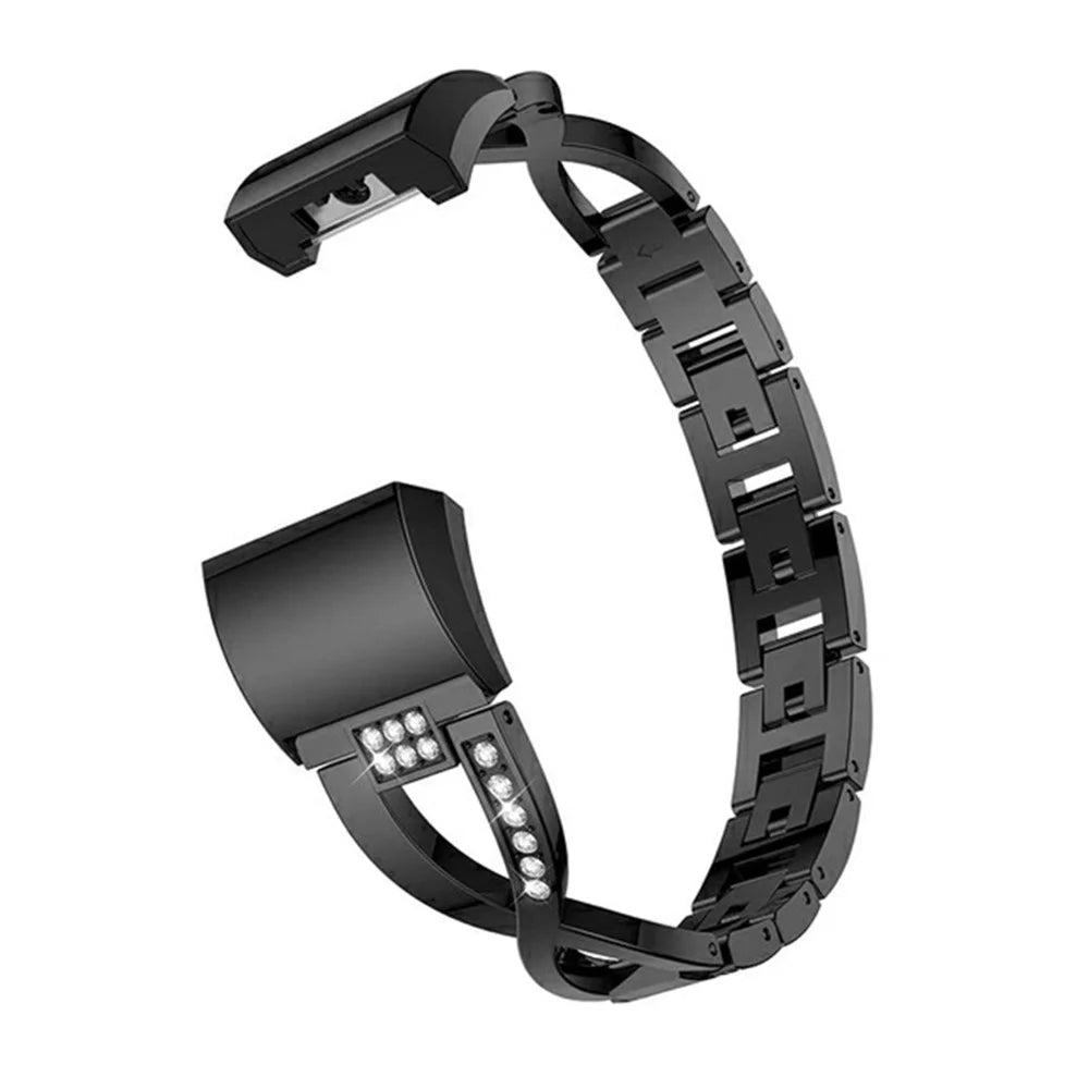Metal Rhinestone Decor X-shape Watch Band for Fitbit Charge 2 - Black - 1