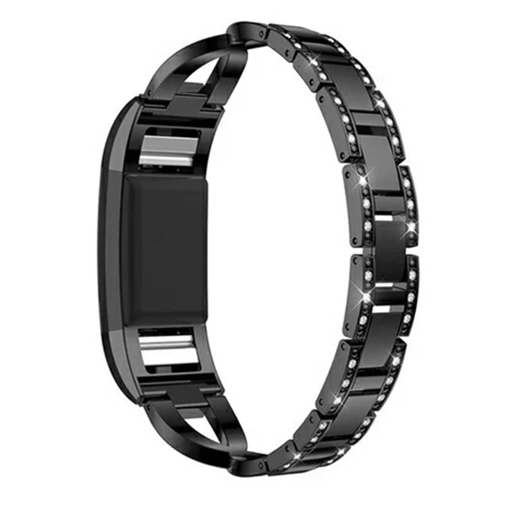 Metal Rhinestone Decor X-shape Watch Band for Fitbit Charge 2 - Black - 2