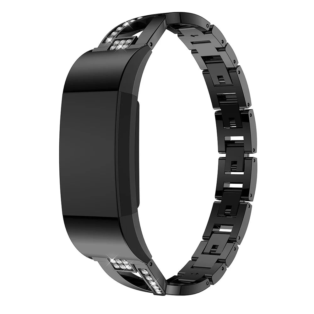 Metal Rhinestone Decor X-shape Watch Band for Fitbit Charge 2 - Black - 4