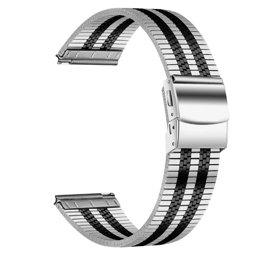 For Garmin Vivoactive 4 Replacement Band Stylish 22mm Stainless Steel Watch Strap - Silver+Black - 1