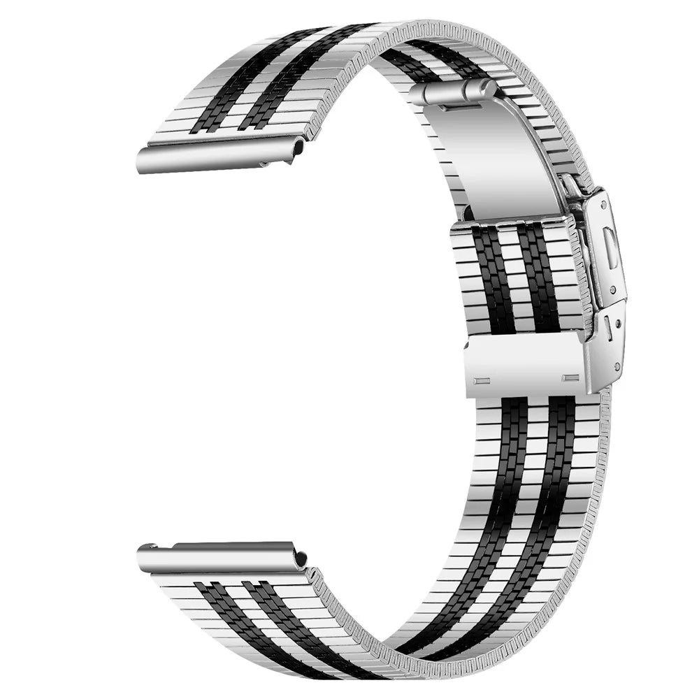 For Garmin Vivoactive 4 Replacement Band Stylish 22mm Stainless Steel Watch Strap - Silver+Black - 2