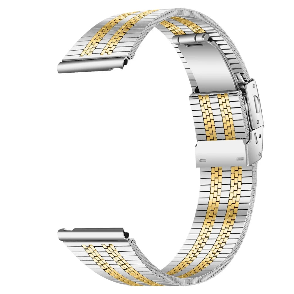 For Samsung Galaxy Watch 46mm Stainless Steel Watch Band Stylish 22mm Replacement Wrist Strap - Silver+Gold - 2