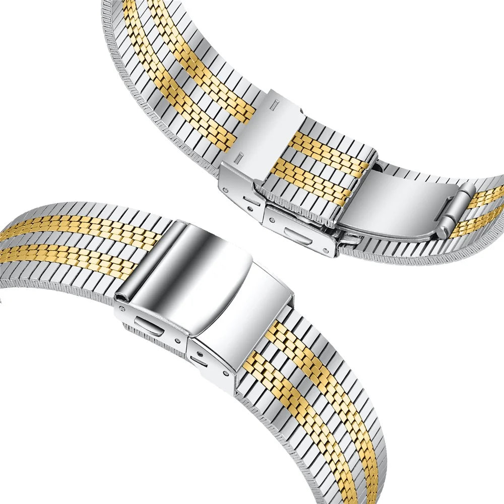 For Samsung Galaxy Watch 46mm Stainless Steel Watch Band Stylish 22mm Replacement Wrist Strap - Silver+Gold - 3