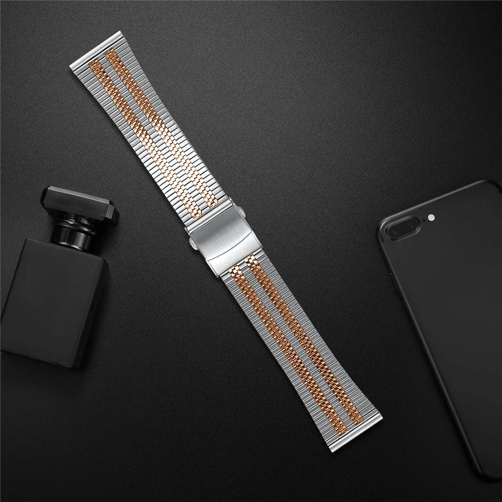For Huawei Watch GT 42mm / 46mm Stainless Steel Watch Band Stylish 22mm Replacement Wrist Strap - Silver+Rose Gold - 4