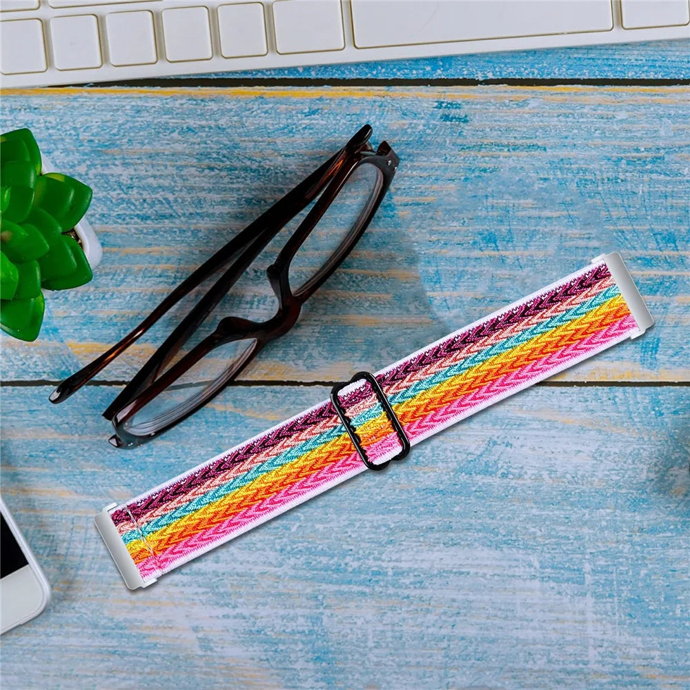 For Garmin Vivomove 3 / GarminMove 3 20mm Elastic Watch Strap Replacement Watchband - Rainbow - 2