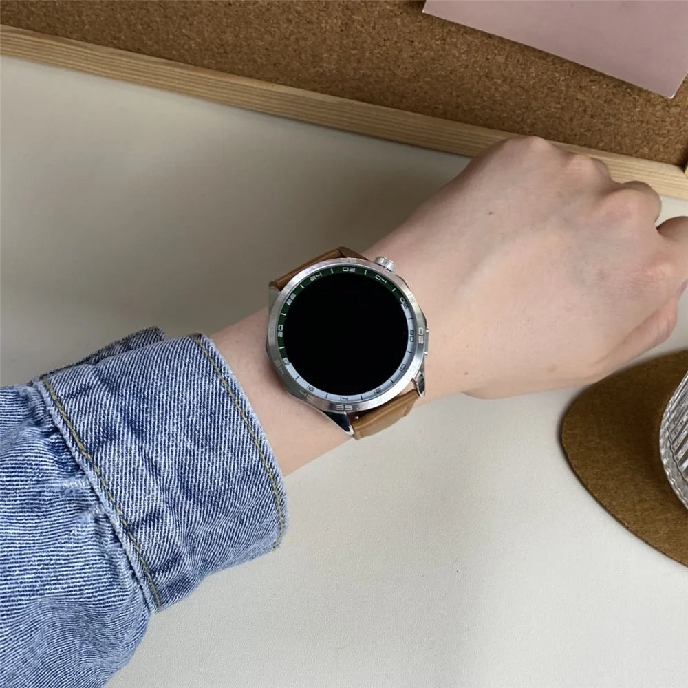 For Huawei Watch 4 Pro / 4 / GT 4 46mm Universal 22mm Magnetic Buckle Genuine Cow Leather Watch Strap - Brown - 3