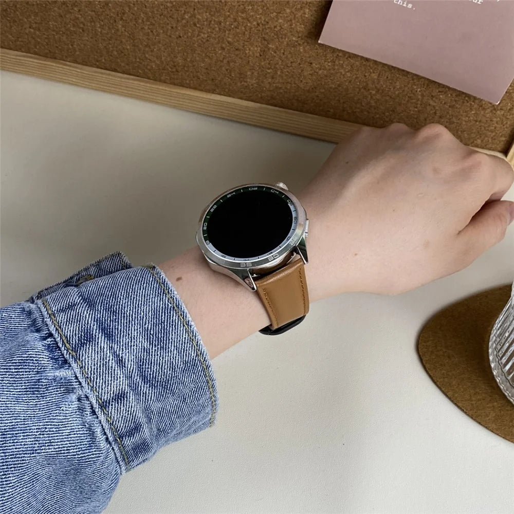 For Huawei / Samsung / Garmin Watch Band 20mm Magnetic Genuine Cow Leather Wrist Strap - Brown - 4