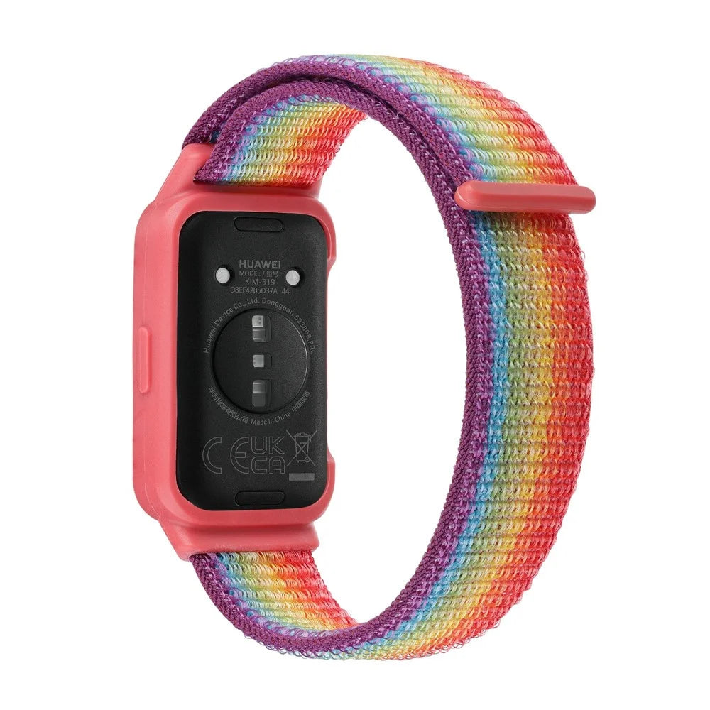 For Huawei Band 8 / 9 Nylon Loop Watch Strap with Integrated TPU Protective Case - Rainbow - 1