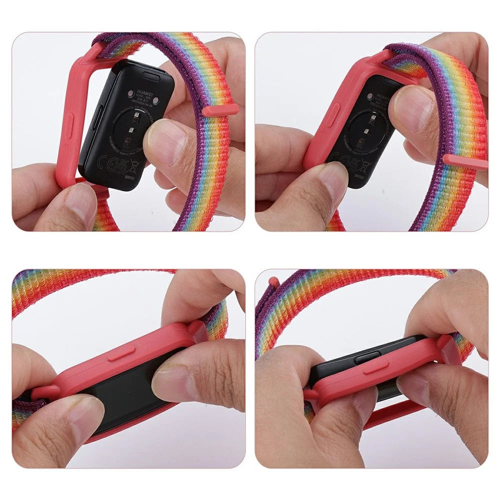 For Huawei Band 8 / 9 Nylon Loop Watch Strap with Integrated TPU Protective Case - Rainbow - 3