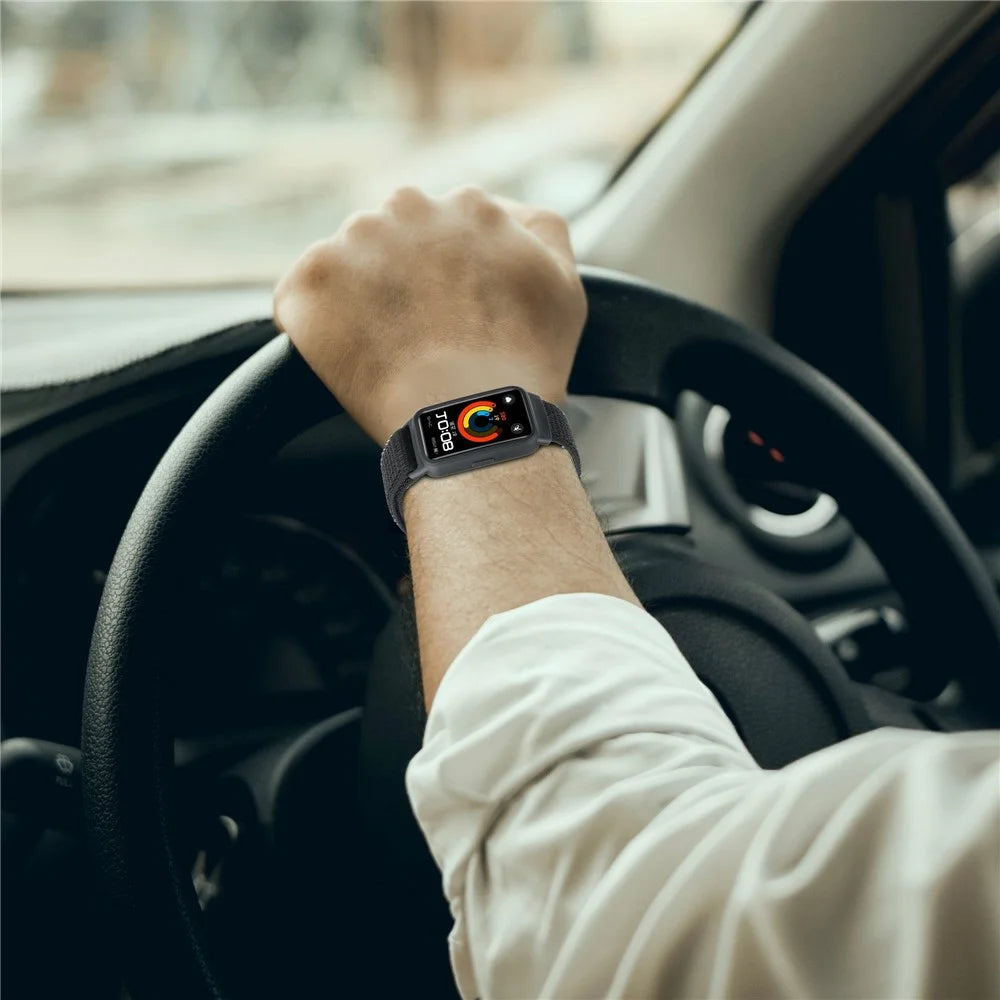 For Huawei Band 8 / 9 Nylon Loop Watch Strap with Integrated TPU Protective Case - Rainbow - 4