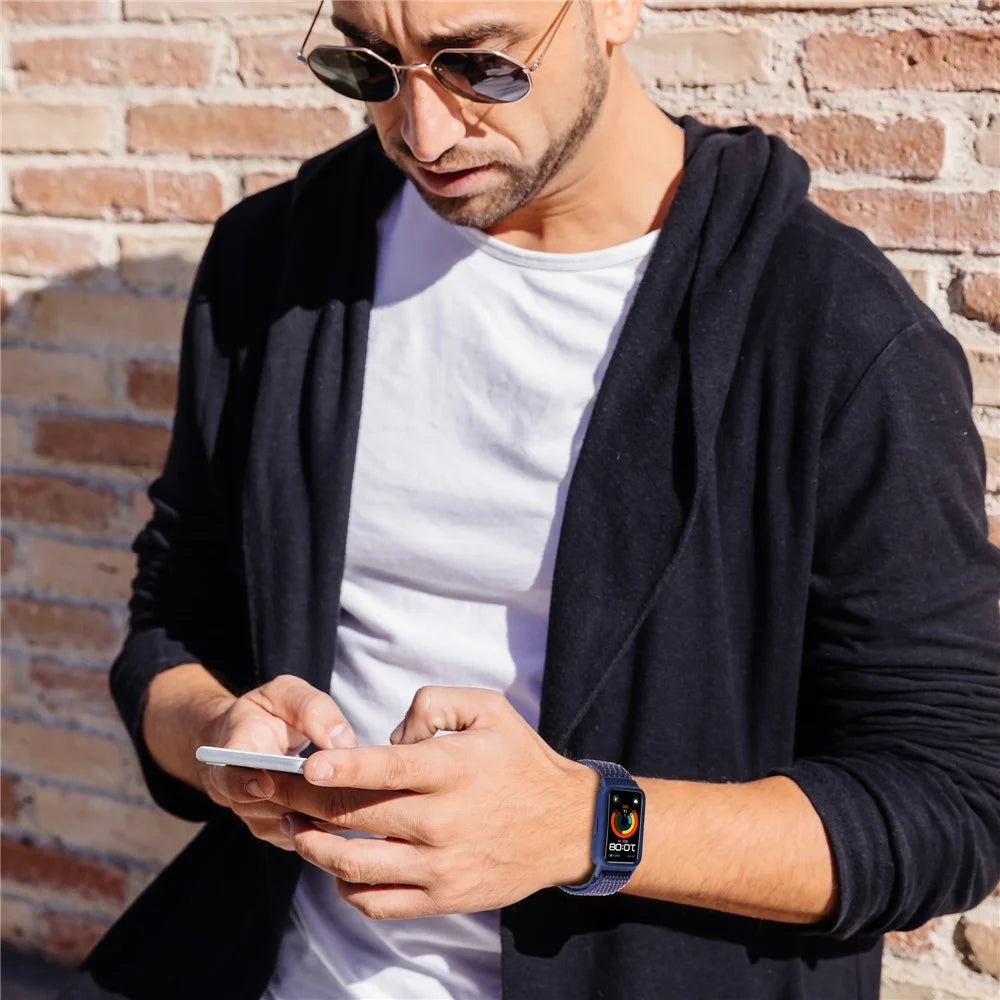For Huawei Band 8 / 9 Nylon Loop Watch Strap with Integrated TPU Protective Case - Rainbow - 5