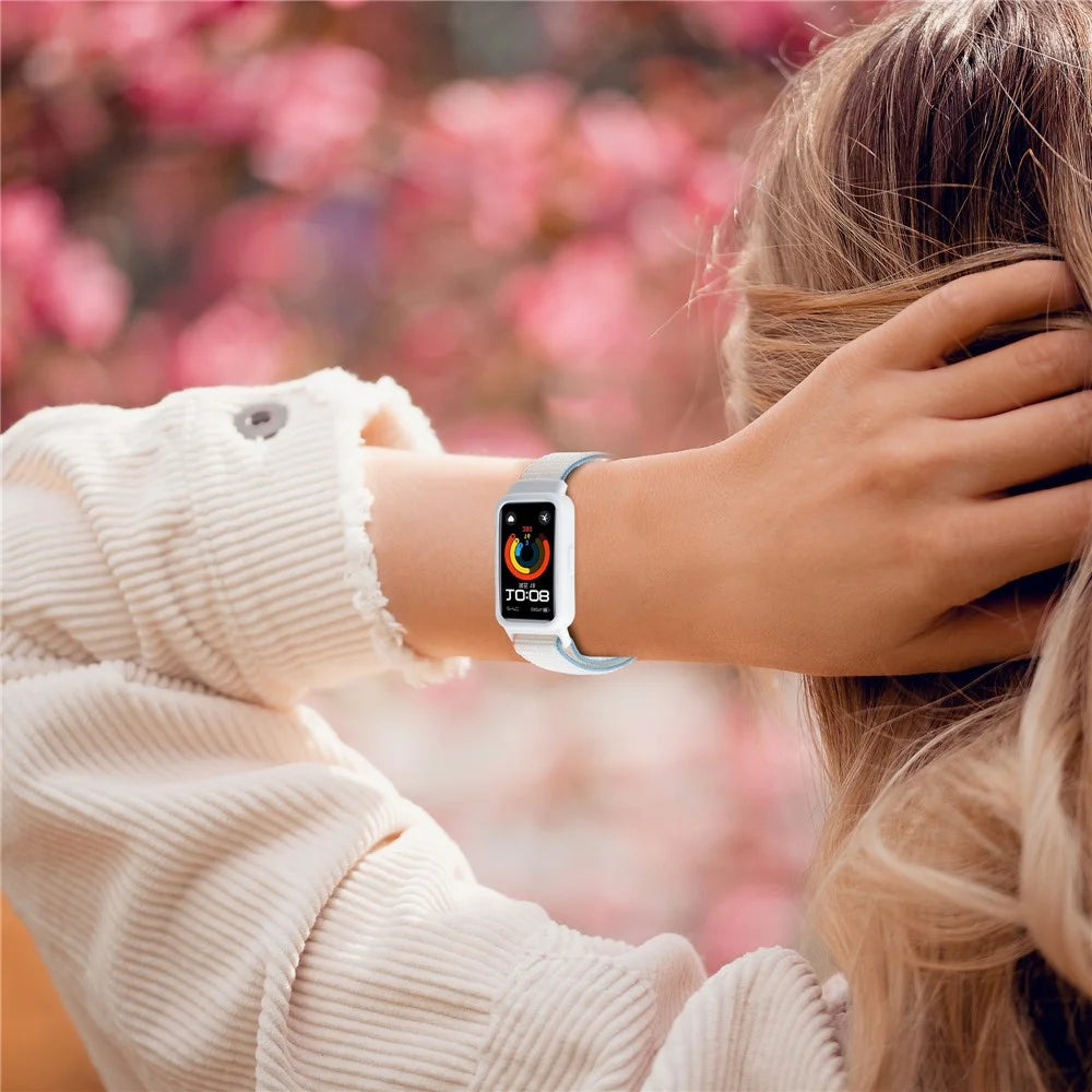 For Huawei Band 8 / 9 Nylon Loop Watch Strap with Integrated TPU Protective Case - Rainbow - 7
