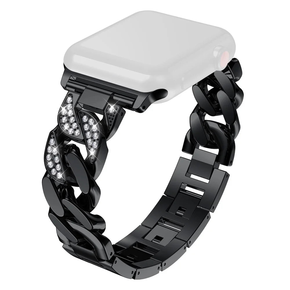For Apple Watch Ultra 3 2 1 49mm / Series 11 10 46mm / 9 8 7 45mm / SE3 SE2 SE 6 5 4 44mm / 3 2 1 42mm Metal Watch Strap - Black - 1