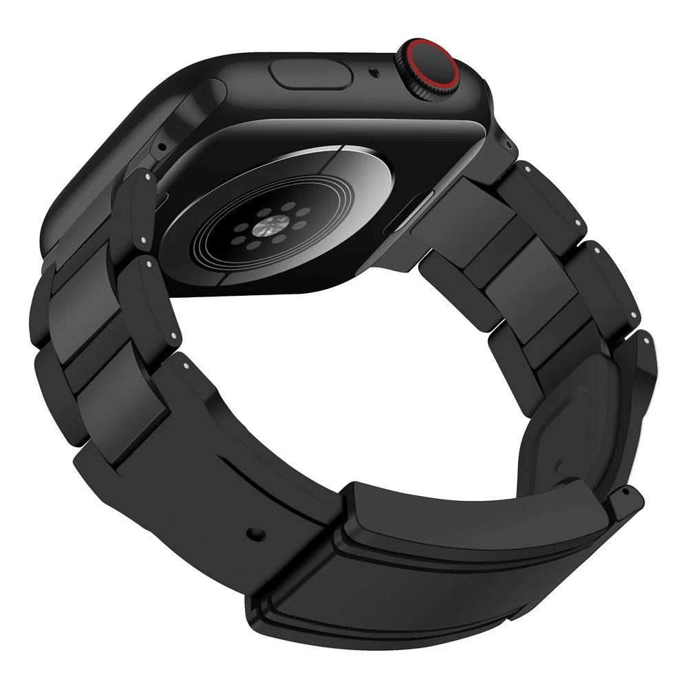 For Apple Watch Series 11 10 42mm / 9 8 7 41mm / SE3 SE2 SE 6 5 4 40mm / 3 2 1 38mm Stainless Steel+Rubber Strap - Black+Black Buckle - 2
