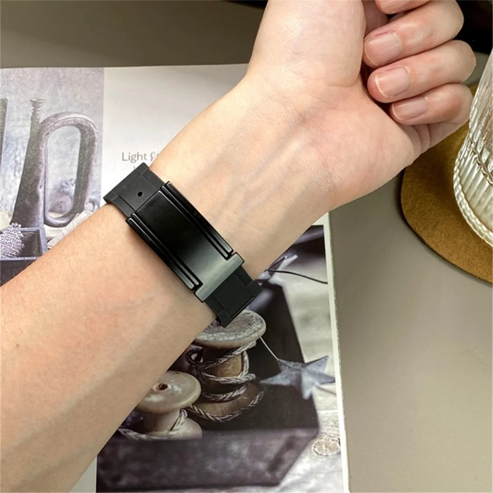 For Apple Watch Series 11 10 42mm / 9 8 7 41mm / SE3 SE2 SE 6 5 4 40mm / 3 2 1 38mm Stainless Steel+Rubber Strap - Black+Black Buckle - 3