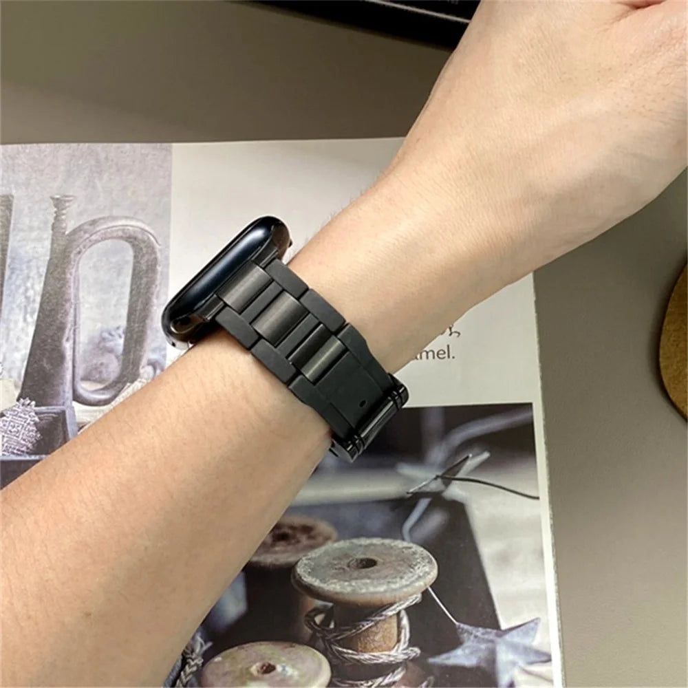 For Apple Watch Series 11 10 42mm / 9 8 7 41mm / SE3 SE2 SE 6 5 4 40mm / 3 2 1 38mm Stainless Steel+Rubber Strap - Black+Black Buckle - 5