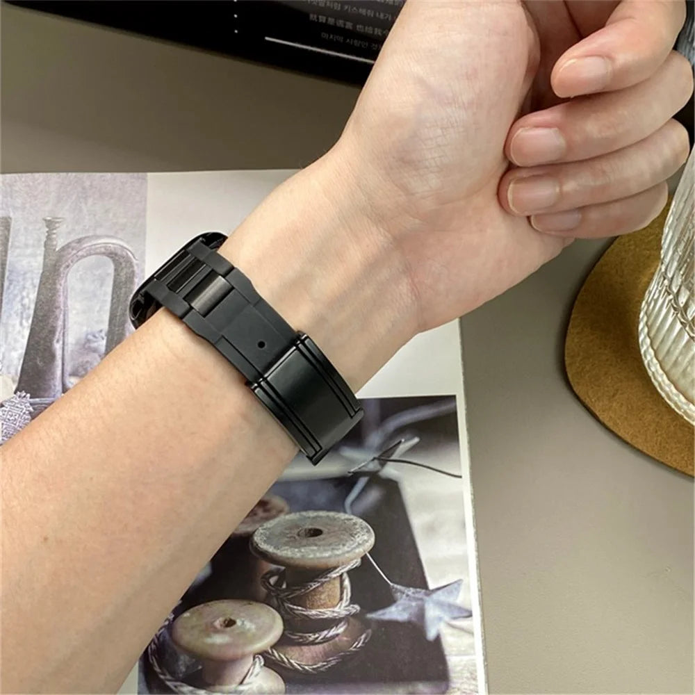 For Apple Watch Ultra 3 2 1 49mm / Series 11 10 46mm / 9 8 7 45mm / SE3 SE2 SE 6 5 4 44mm / 3 2 1 42mm Stainless Steel+Rubber Strap - Black / Black Buckle - 4