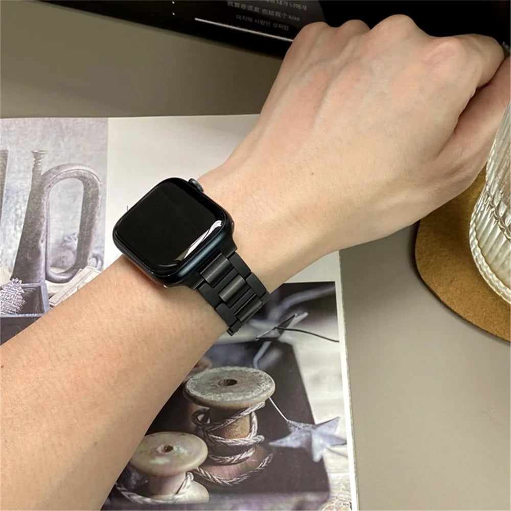 For Apple Watch Ultra 3 2 1 49mm / Series 11 10 46mm / 9 8 7 45mm / SE3 SE2 SE 6 5 4 44mm / 3 2 1 42mm Stainless Steel+Rubber Strap - Black / Black Buckle - 6