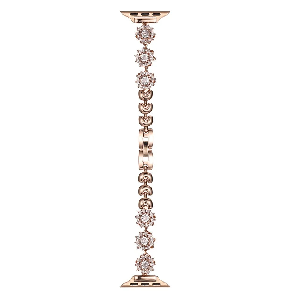For Apple Watch Series 11 10 42mm / 9 8 7 41mm / SE3 SE2 SE 6 5 4 40mm / 3 2 1 38mm Zircon Wrist Strap - Rose Gold - 1