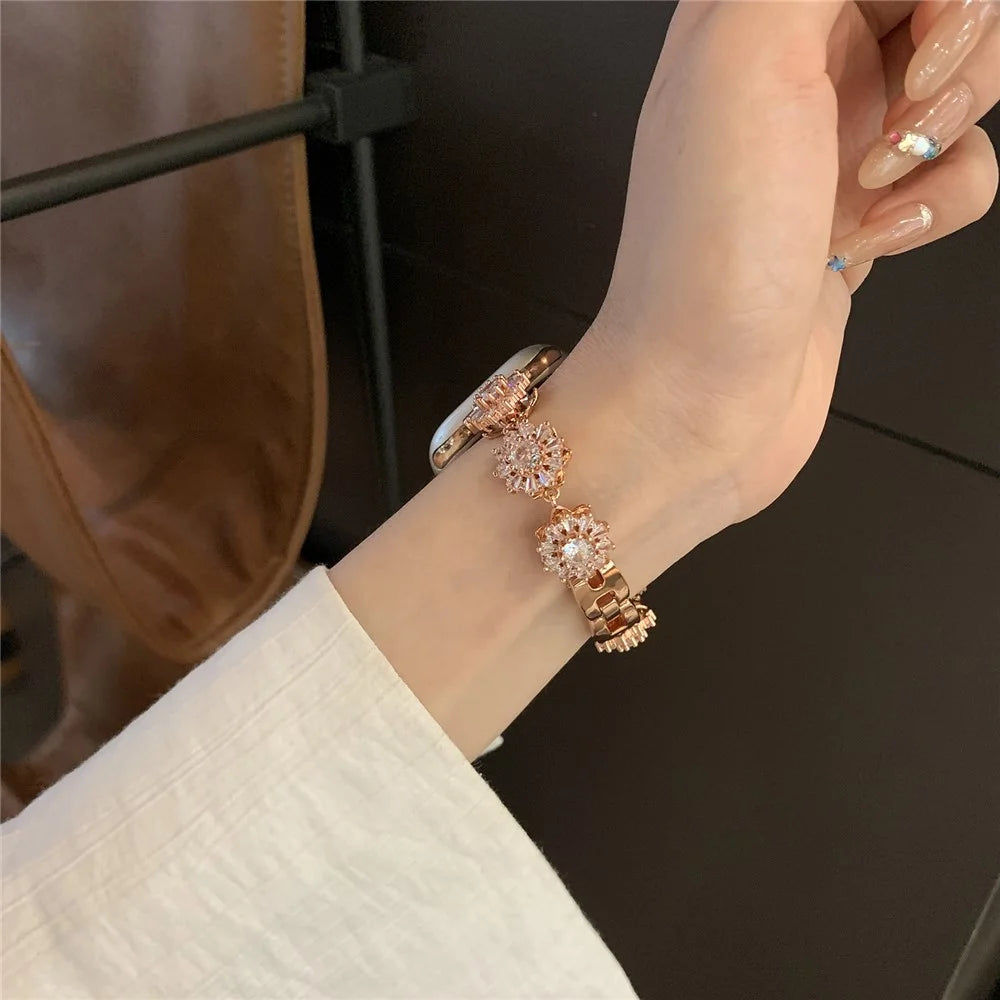 For Apple Watch Series 11 10 42mm / 9 8 7 41mm / SE3 SE2 SE 6 5 4 40mm / 3 2 1 38mm Zircon Wrist Strap - Rose Gold - 2