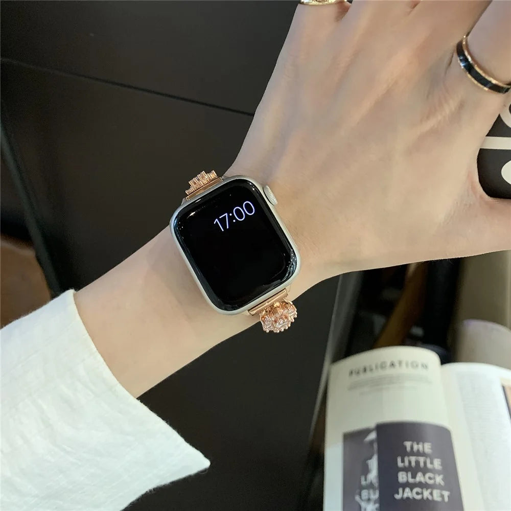 For Apple Watch Ultra 3 2 1 49mm / Series 11 10 46mm / 9 8 7 45mm / SE3 SE2 SE 6 5 4 44mm / 3 2 1 42mm Zircon Wrist Band - Rose Gold - 4