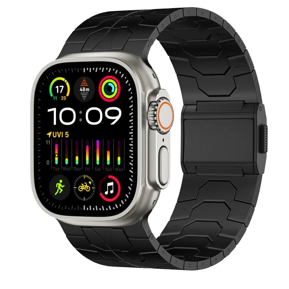 For Apple Watch Ultra 3 2 1 49mm / Series 11 10 46mm / 9 8 7 45mm / SE3 SE2 SE 6 5 4 44mm / 3 2 1 42mm Magnetic Buckle Watch Strap - Black - 2