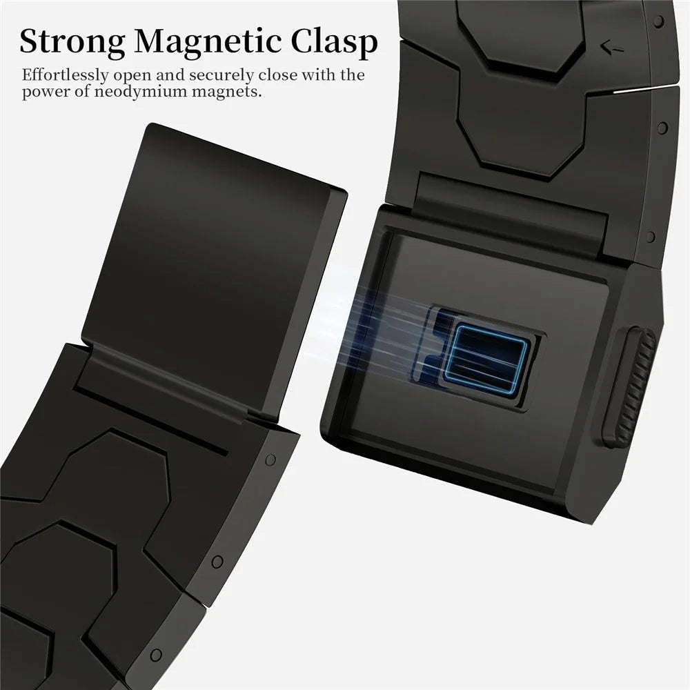 For Apple Watch Ultra 3 2 1 49mm / Series 11 10 46mm / 9 8 7 45mm / SE3 SE2 SE 6 5 4 44mm / 3 2 1 42mm Magnetic Buckle Watch Strap - Black - 4