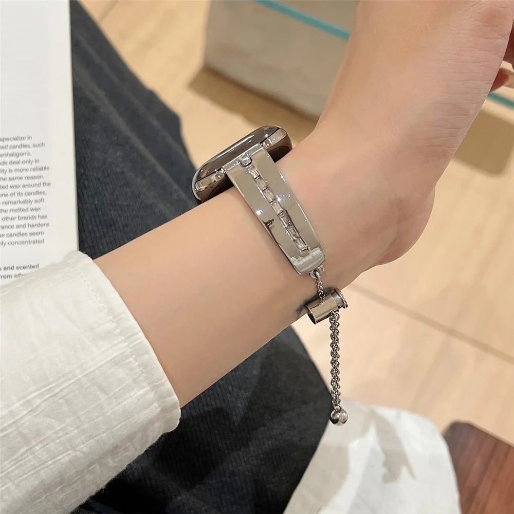 For Apple Watch Series 11 10 42mm / 9 8 7 41mm / SE3 SE2 SE 6 5 4 40mm / 3 2 1 38mm Wristband Alloy Bangle Bracelet - Silver - 4