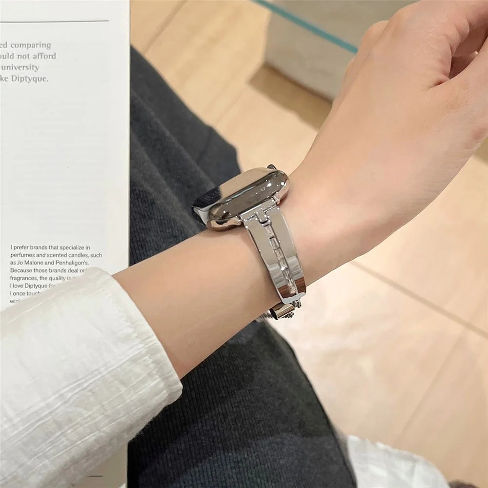 For Apple Watch Series 11 10 42mm / 9 8 7 41mm / SE3 SE2 SE 6 5 4 40mm / 3 2 1 38mm Wristband Alloy Bangle Bracelet - Silver - 5