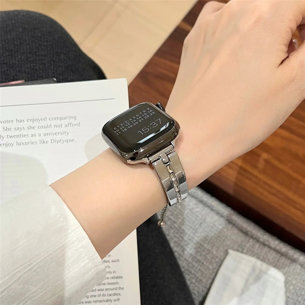 For Apple Watch Series 11 10 42mm / 9 8 7 41mm / SE3 SE2 SE 6 5 4 40mm / 3 2 1 38mm Wristband Alloy Bangle Bracelet - Silver - 7