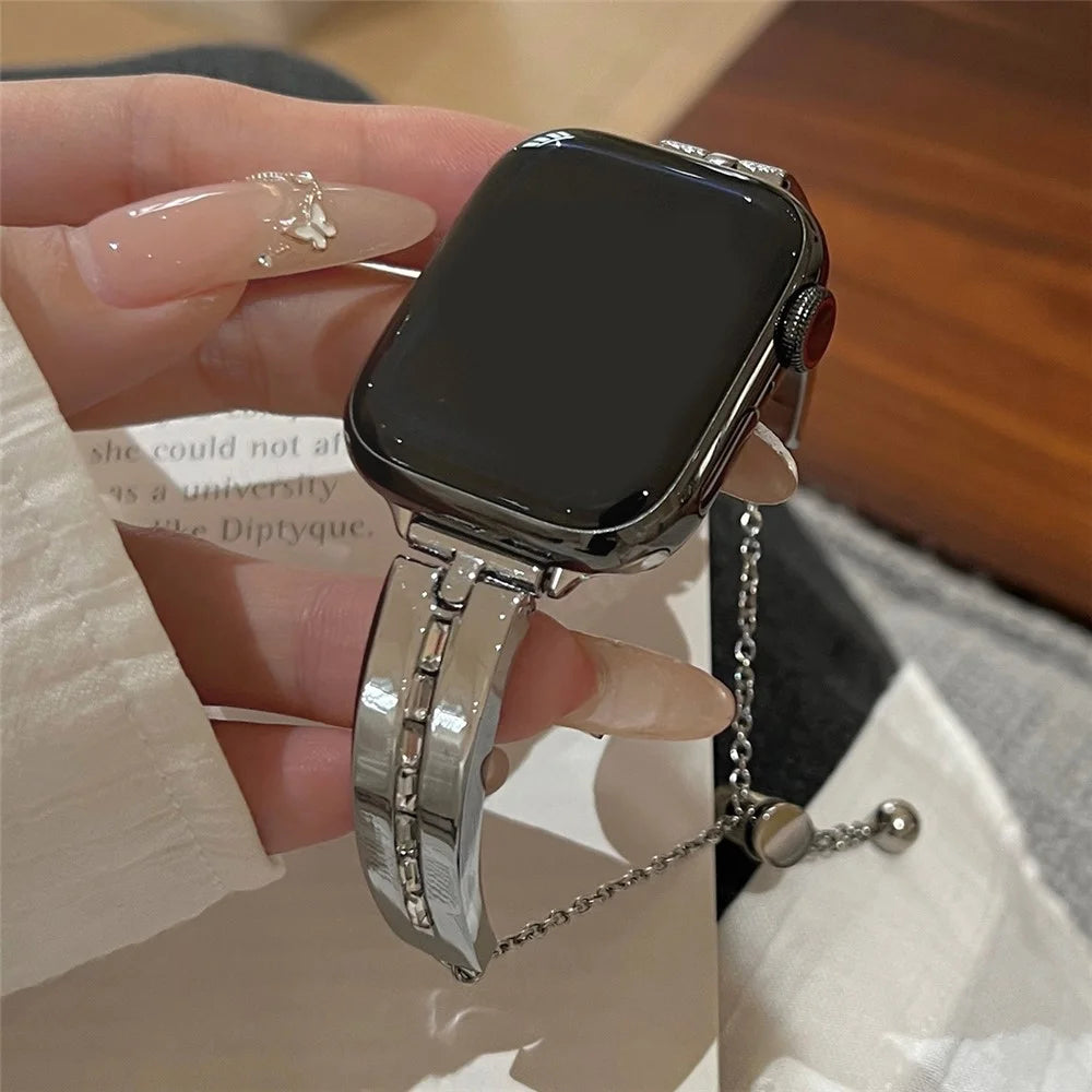 For Apple Watch Ultra 3 2 1 49mm / Series 11 10 46mm / 9 8 7 45mm / SE3 SE2 SE 6 5 4 44mm / 3 2 1 42mm Watch Jewelry Band Alloy Bracelet - Silver - 2